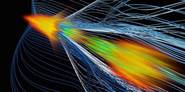 artist rendering of particles traveling down an accelerator